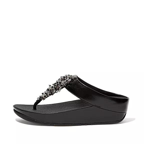 Fitflop Rumba Beaded Toe Post Sandals Black Womens - South Africa (LWDK78021)